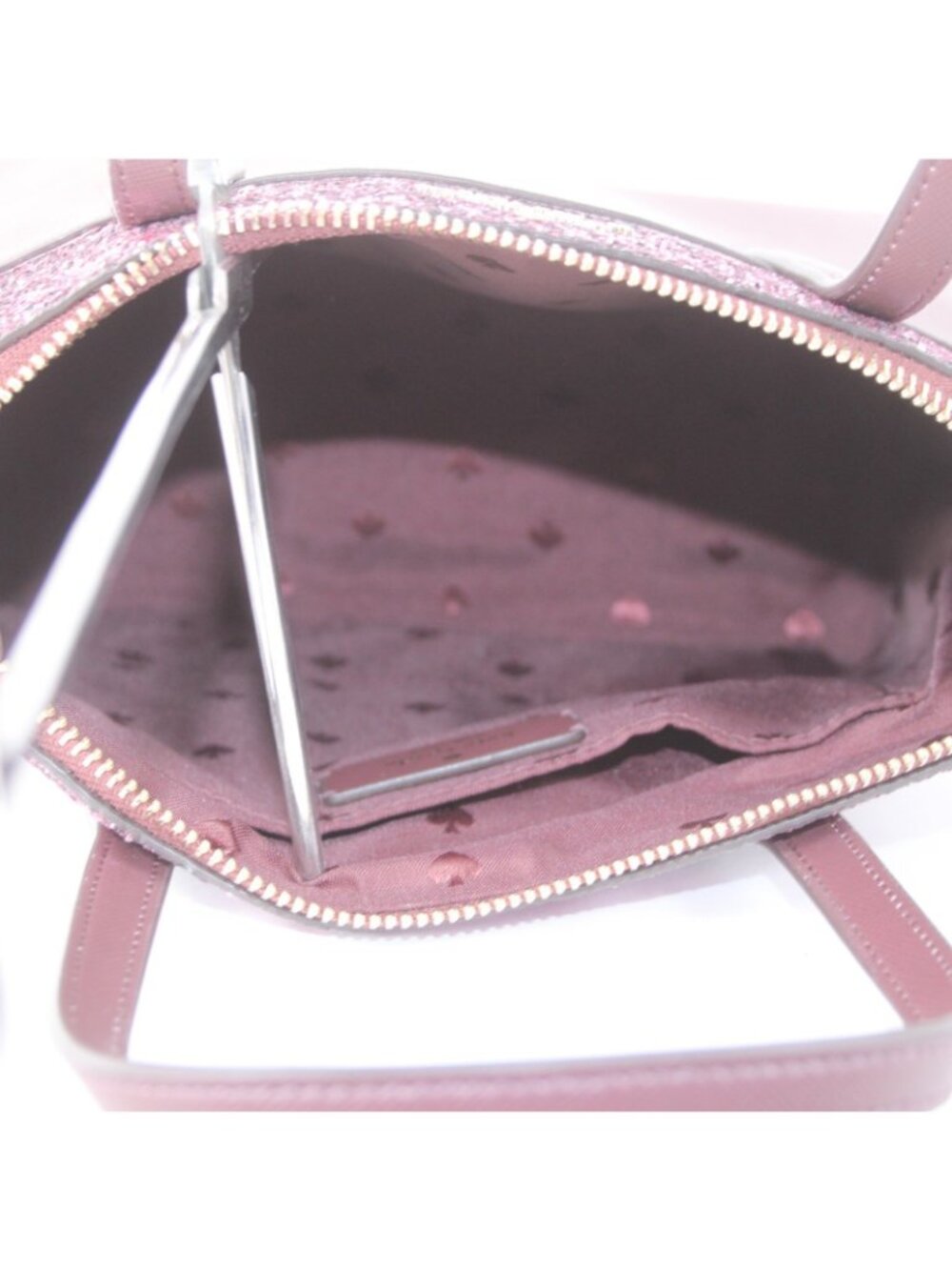 Kate Spade Purse 7 x 10 x 4 Purple Glitter Two Handle Inner Pocket Leather Purse - Picture 7 of 8